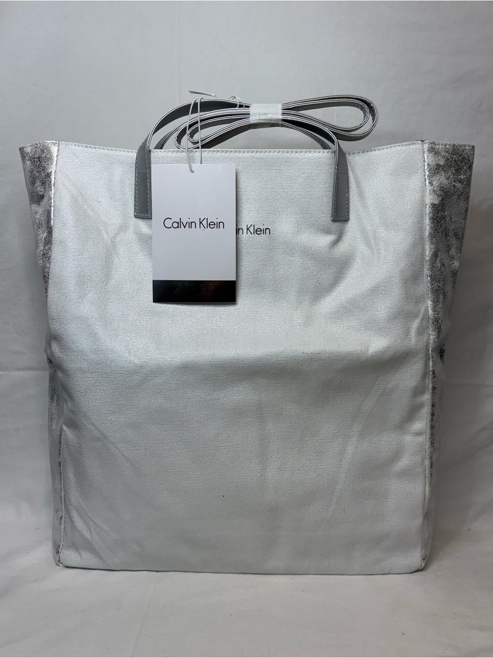 Silver Calvin Klein Metallic Shimmer Tote Bag #6125